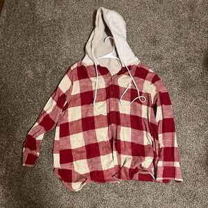 American Eagle Outfitters Red and Cream Plaid Hoodie, Sherpa Hoodie